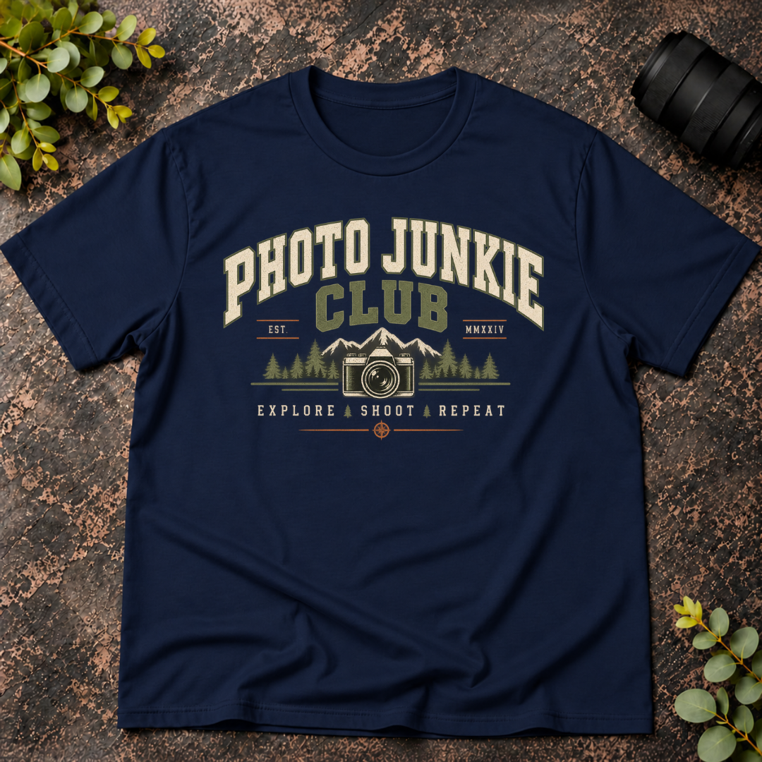 Photo Junkie Club Explore.Shoot.Repeat T-Shirt