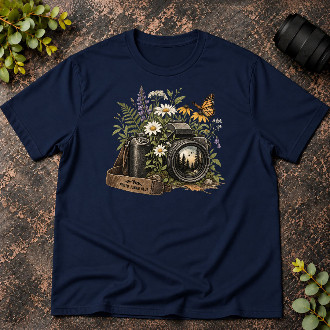 Photo Junkie Camera with a Butterfly T-Shirt