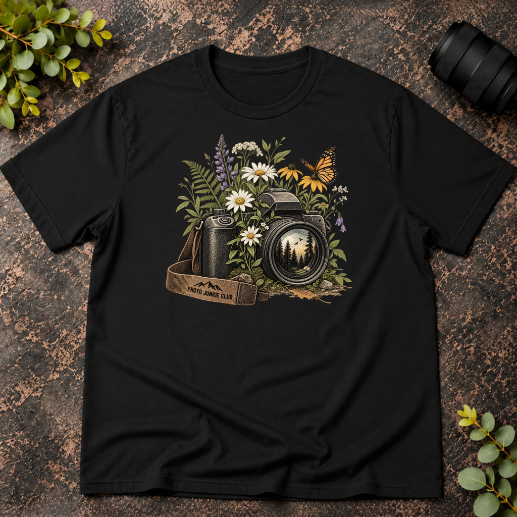 Photo Junkie Camera with a Butterfly T-Shirt