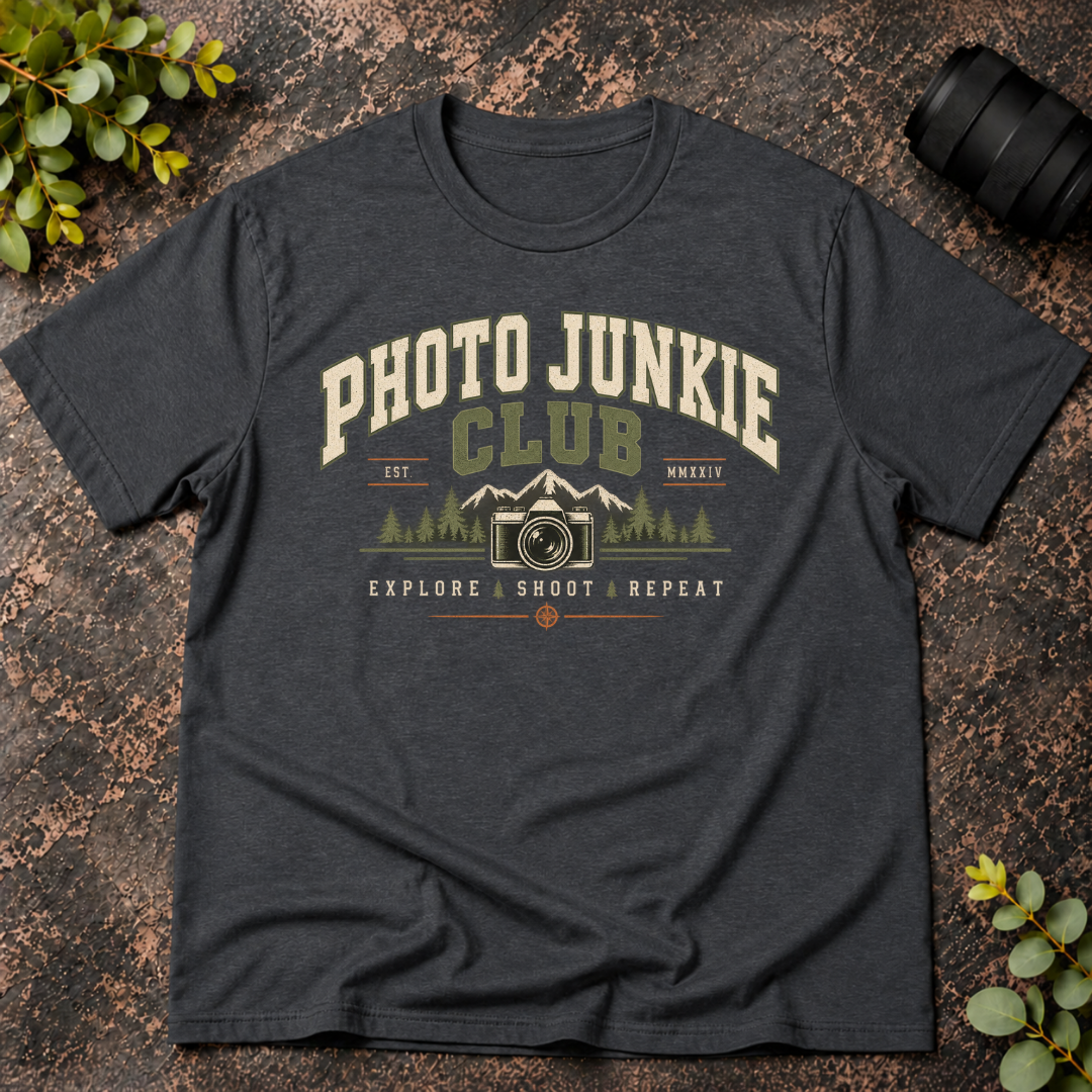 Photo Junkie Club Explore.Shoot.Repeat T-Shirt