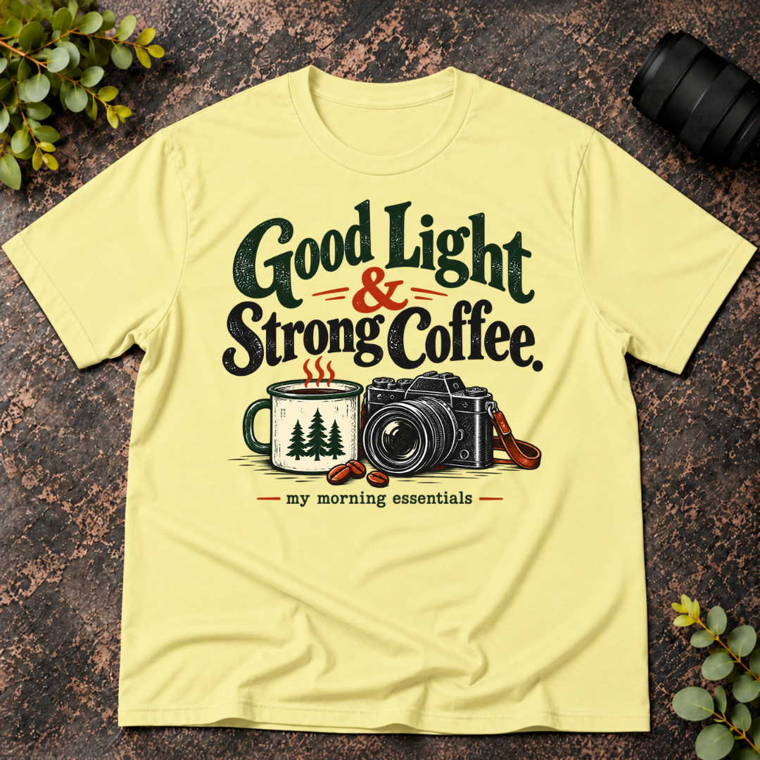 Good Light and Strong Coffee Morning Essentials T-Shirt