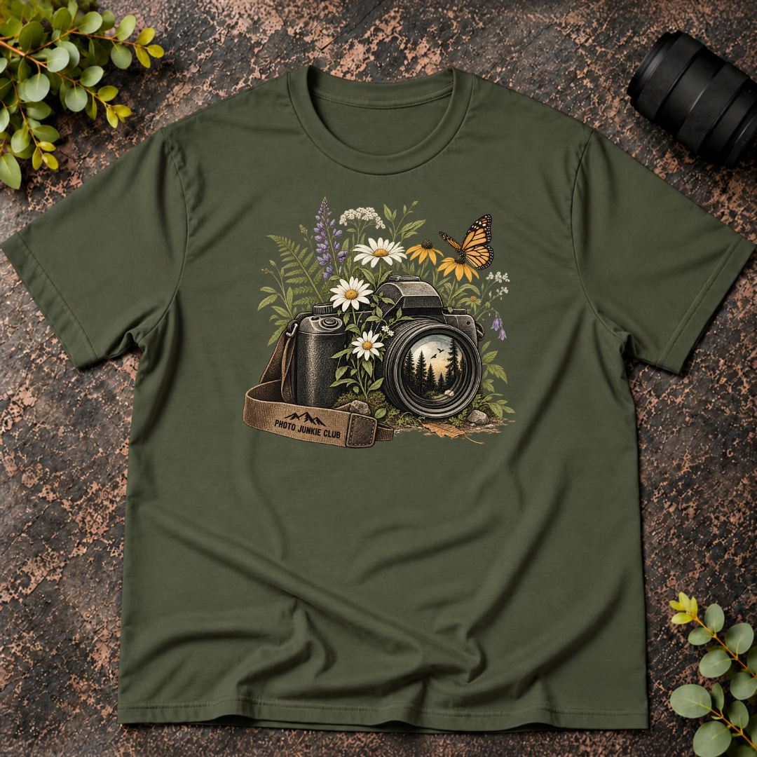 Photo Junkie Camera with a Butterfly T-Shirt