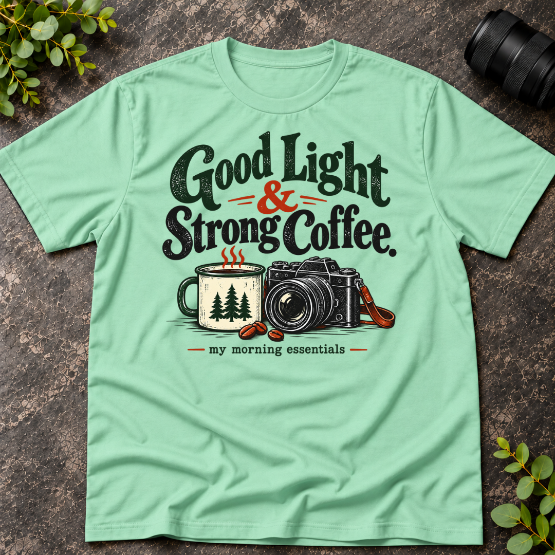 Good Light and Strong Coffee Morning Essentials T-Shirt