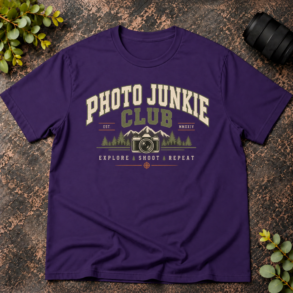 Photo Junkie Club Explore.Shoot.Repeat T-Shirt