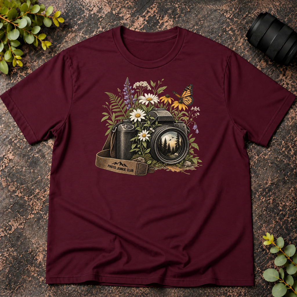 Photo Junkie Camera with a Butterfly T-Shirt